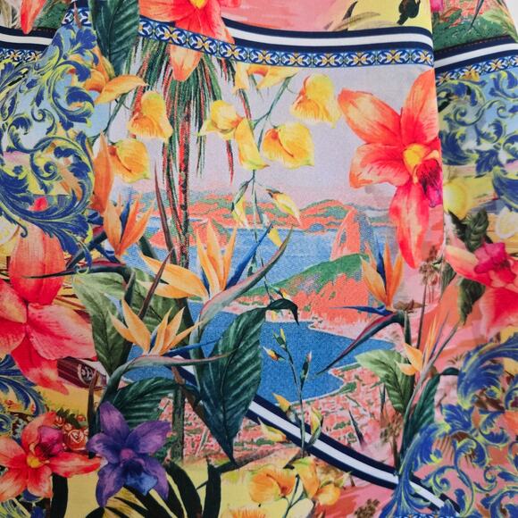 ASOS Tropical Multi Print Dress Scuba Open Back Fit Flare Tomato Girl Women 4 - Picture 9 of 14